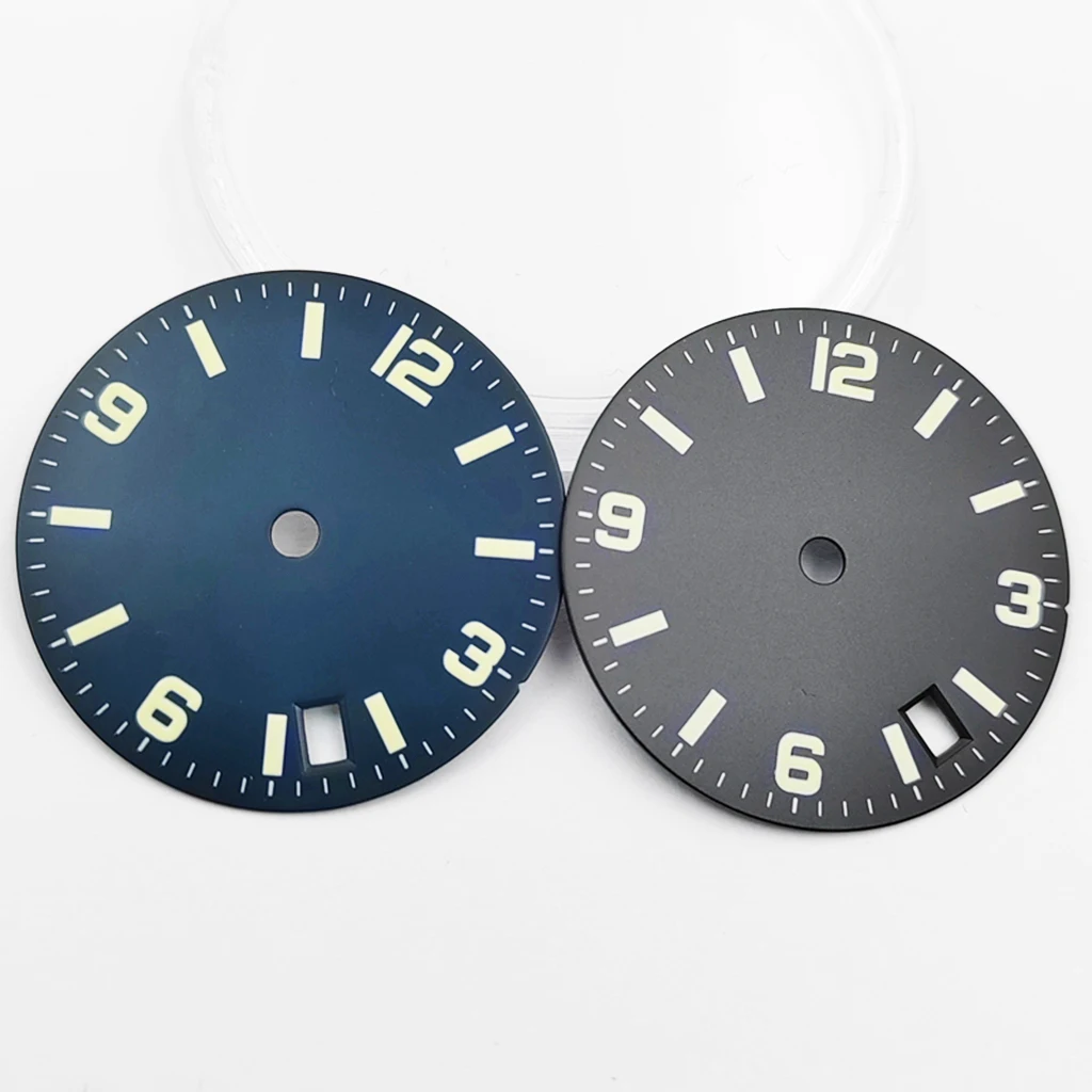 Стерильный циферблат для часов диаметром 28,5 мм с датой и окошком, зеленый светящийся автоматический фотографический циферблат для NH35 NH36
