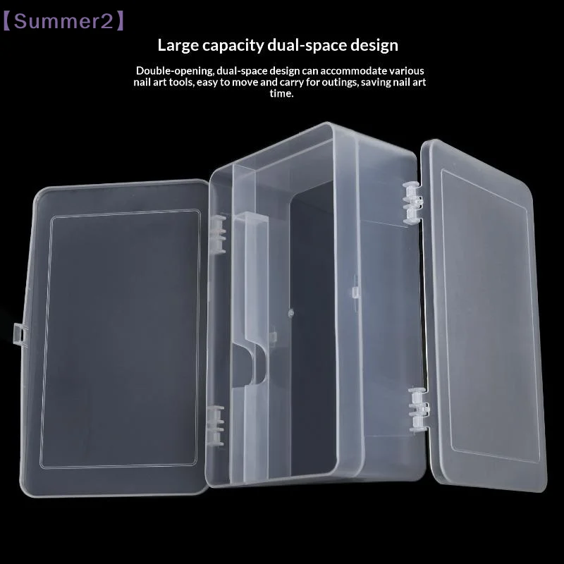 【Xia2】Transparent Double Layer Plastic Storage Box Large Capacity Dual Opening Organizer For Storing Nail Art Tools Craft{S}
