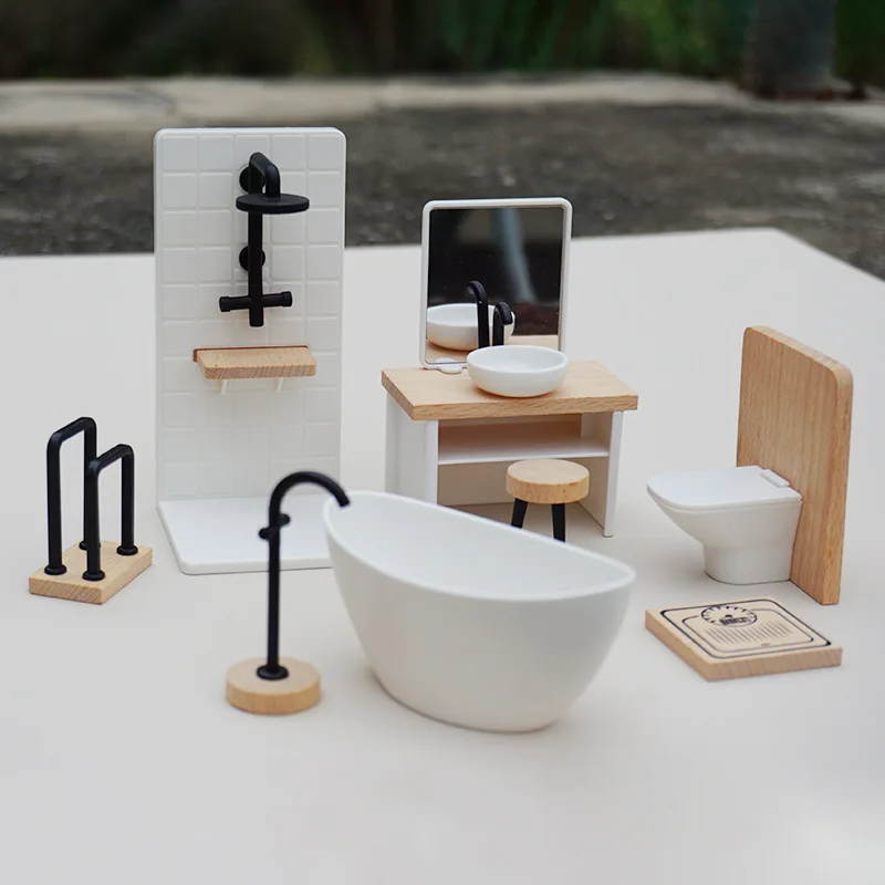 8 pezzi di simulazione di casa delle bambole lavabo vasca da bagno modello di toilette liberamente combinato arredamento per il bagno casa delle bambole accessori per mobili in miniatura
