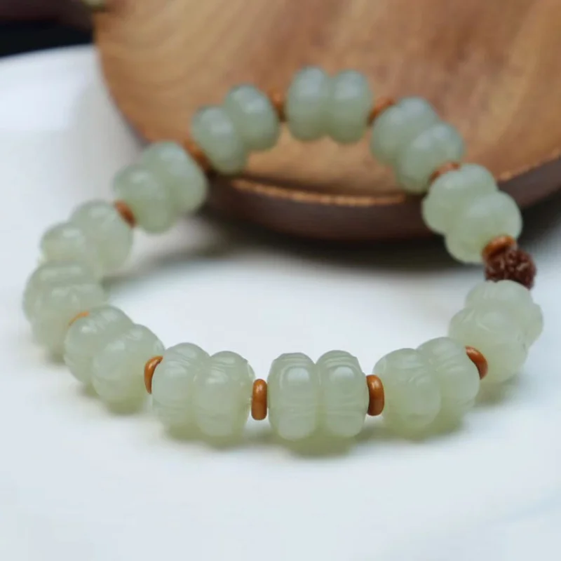

Natural Hetian White Twin Jade Bracelet Single Circle Women's National Style