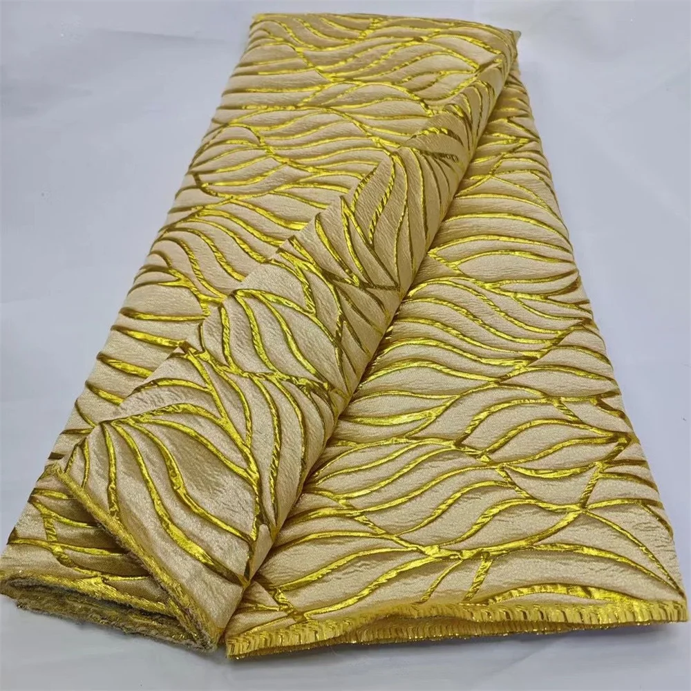 Gold African Brocade Jacquard Fabric Latest Nigerian Damask Gilding Lace Material Brocard Tissu 5 Yard For Sewing Dress DJB84