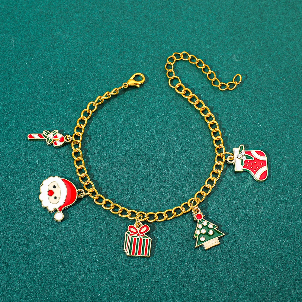 Anime Peripherals Cartoon Creative Christmas Bracelet Accessories Bell Snowman Elk Christmas Tree Bracelet Sweet Jewelry