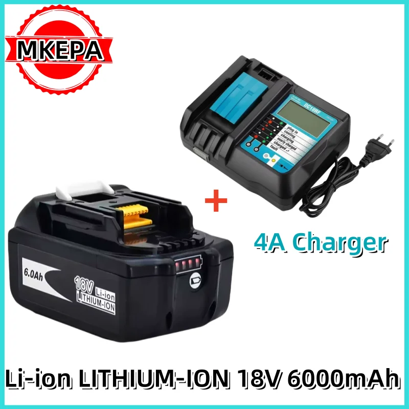 

18V 6000mAh Rechargeable Power Tools Battery with LED Li-ion Replacement LXT BL1860B BL1860 BL1850+4A Charger