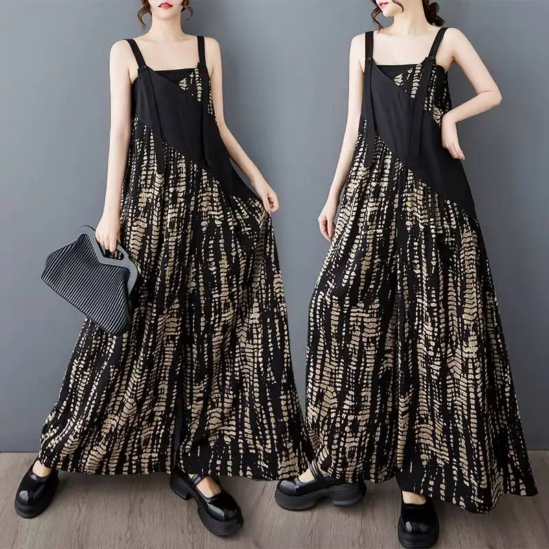 

2026 New Summer Women's Elegant Adjustable Strap Wide Leg Jumpsuit Fashionable Plus Size Slimming Casual Overalls