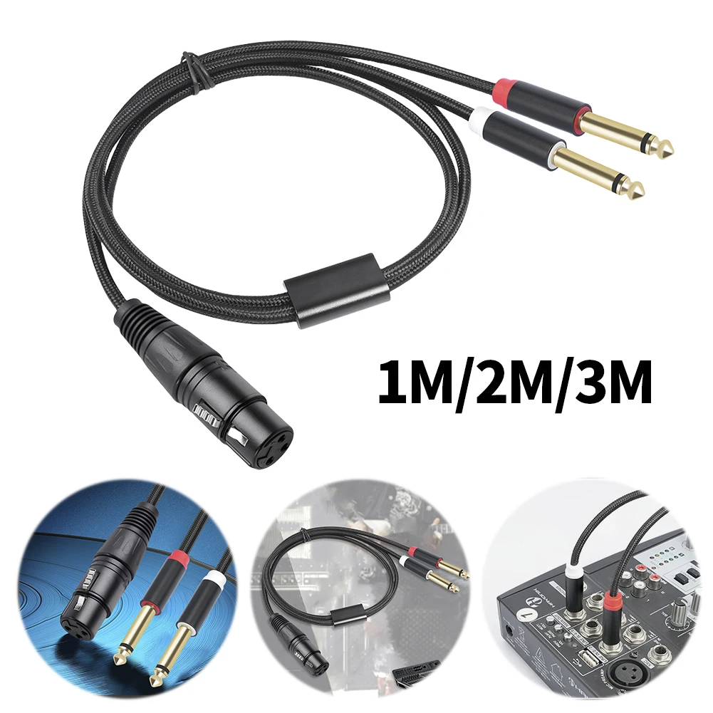 1/2/3M XLR Female To Dual 1/4 Inch Y Splitter Cable Gold-Plated Plug Female XLR To Double 6.35mm Mono TS Mic Audio Cord