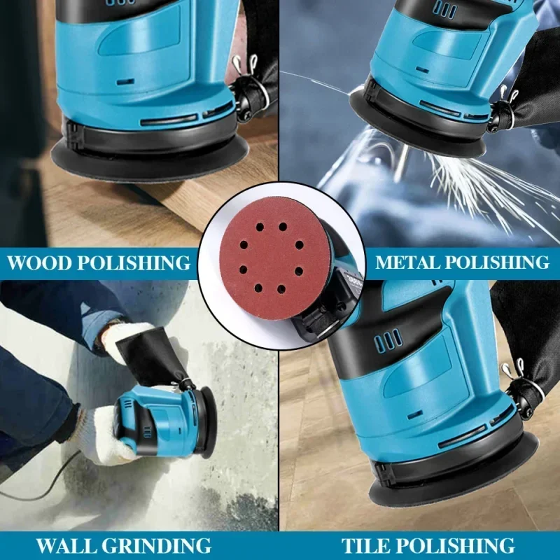 Cordless Random Orbital Sander Car Polisher for Makita 18V Li-ion Battery Wood Sanding Grinding Polishing Tool With Dust Bag