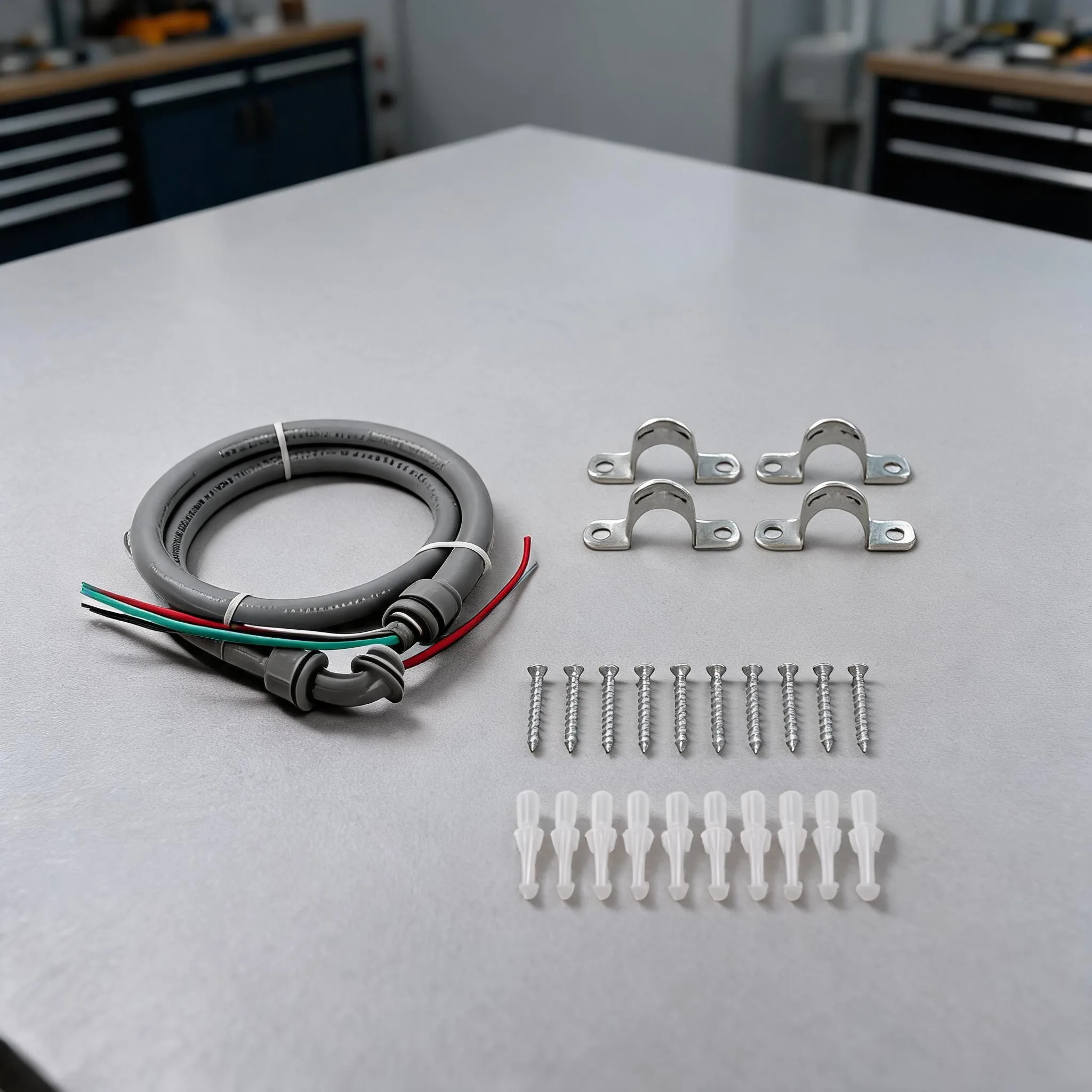 For electrical conduit 3/4 inch 6 ft flexible PVC with grounding assembly and 3 conductor copper wiring red black green