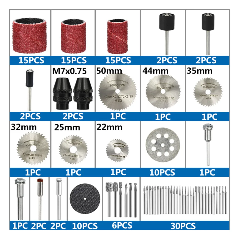 Mini Rotary Tool Accssory Set 121pcs HSS  Drill Bit Diamond  File Cut Off Saw Blade Polishing Sanding Cutting Kit