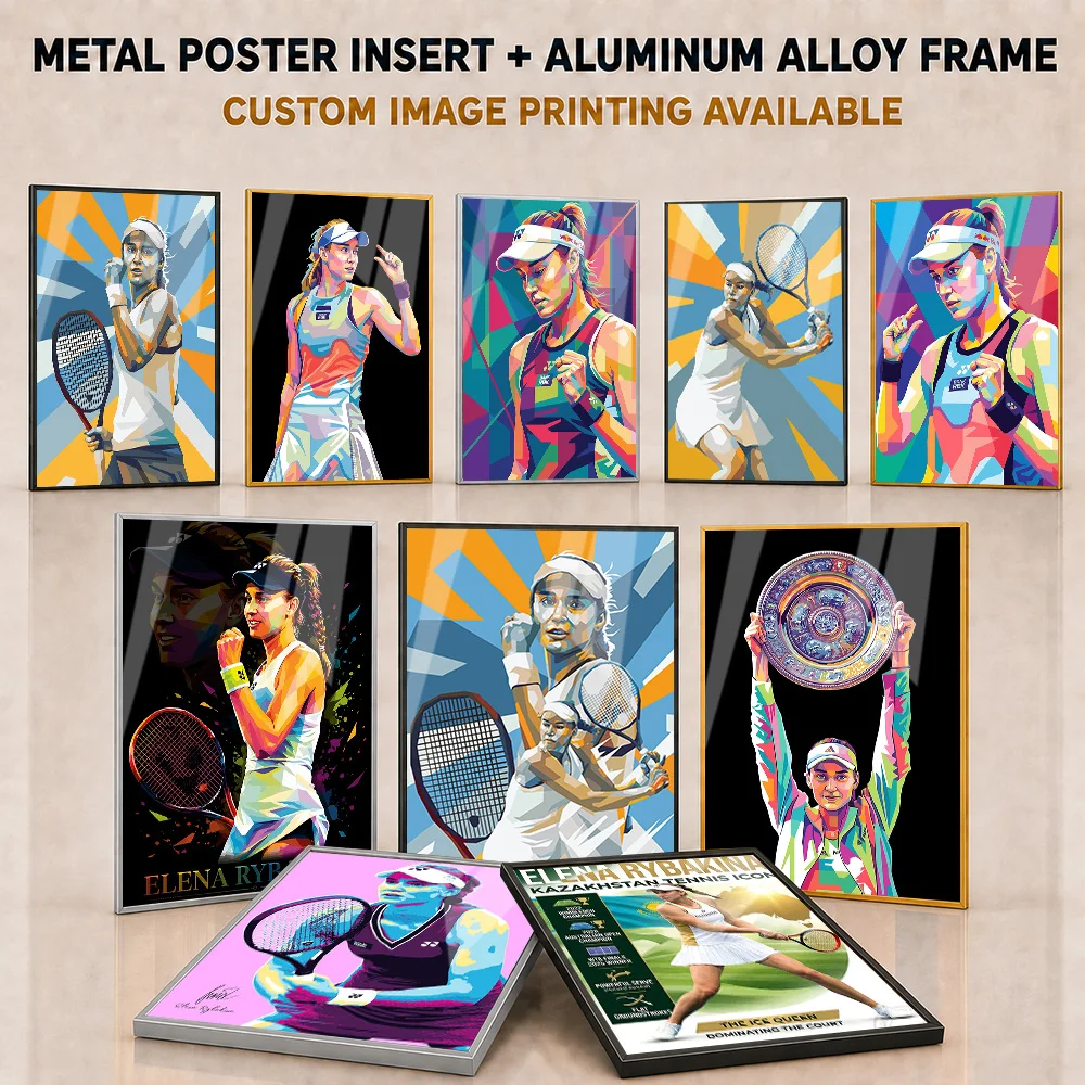 Elena Rybakina Framed Metal Print Customized Detailed Court Athlete Tribute Wall Art Ideal For Clubhouse Sports Collector Gift