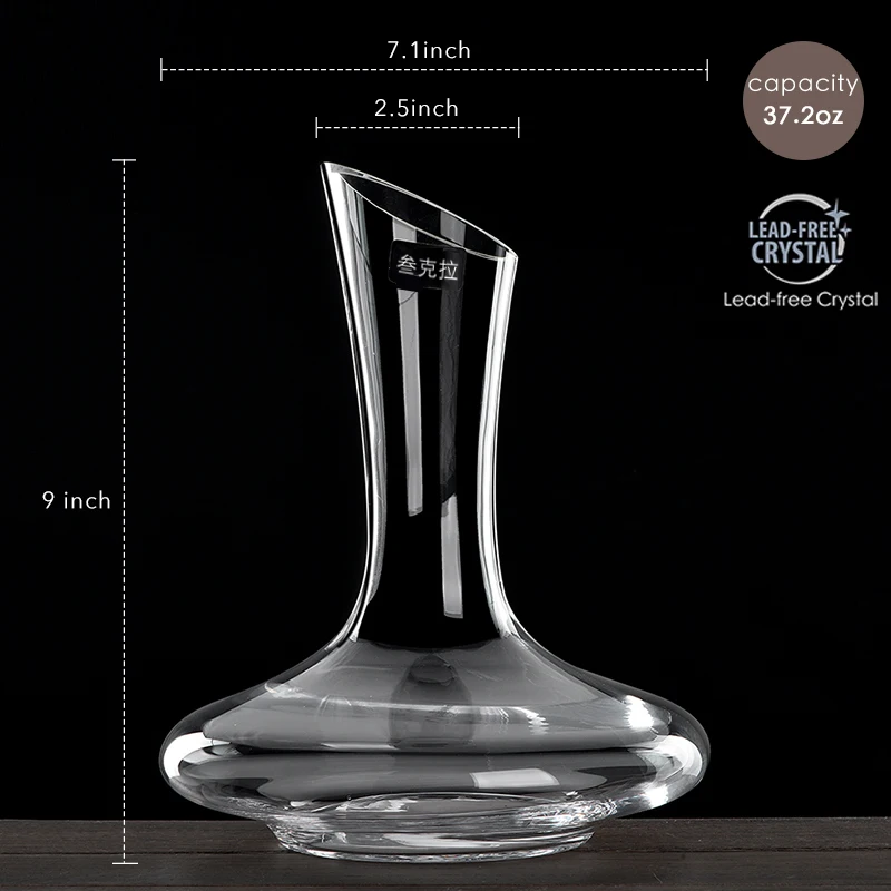 Custom Wine Decanter Crystal Wine Handmade Base Glass Pitcher Ultra Elegant Design Easy Pour Slanted Spout for Wine 1100ml 37Oz