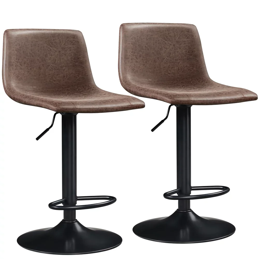 2pcs Vintage Adjustable PU Leather Bar Stools Mid-back for Kitchen, Brown  Bar Chairs  Bar Stools