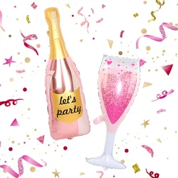 2pcs Rose Gold Party Wine Bottle Balloons, Wine Bottle Champagne Glass Balloons, Birthday Wedding Anniversary Wedding Bar