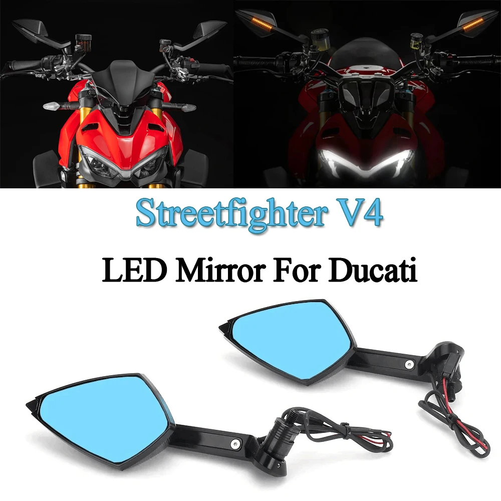 For Ducati STREETFIGHTER V4 Motorcycle Adjustable Side Mirrors Streetfighter V 4 Stealth Mirror With LED Turn Signal Indicators