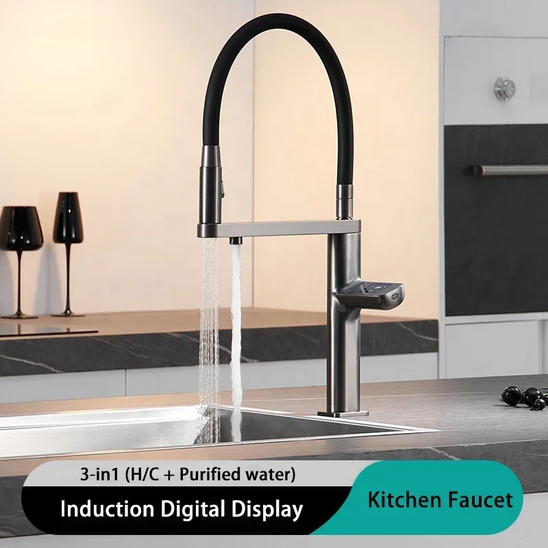 *---Home Bar Drinking Watering Purifier Mixer Counter Cabinet Bowl Water Tap Hot Cold LED Temperature Digital Kitchen Faucet