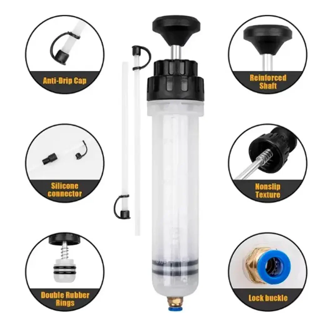 YOMI Pompa Ekstraktor Cairan Otomotif Jarum Suntik Ganti Oli dengan Selang Pengisi Pengisap Bahan Bakar Manual Evakuator Ganti Oli Cairan