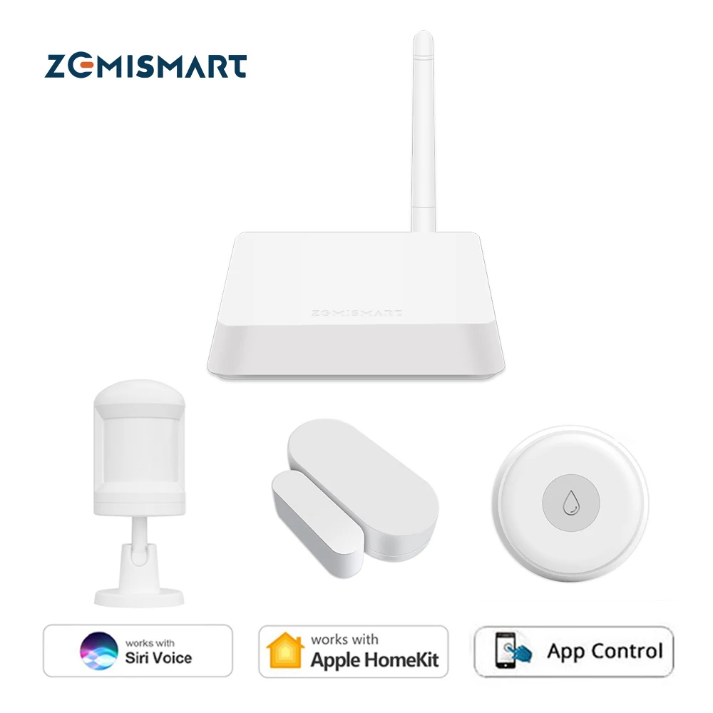 ZemiSmart Zigbee Hub Work with Homekit PIR Sensor Temperature Humidity Sensor Water Leak Detector via ZMHK-01 Homekit Sensor Kit