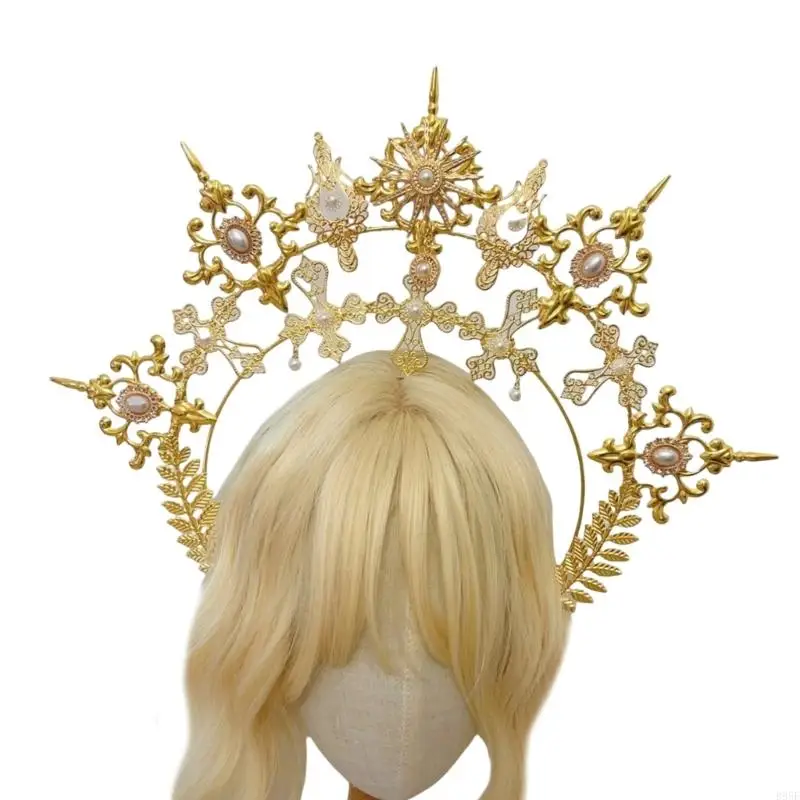 B95F 手作りスイートパールクラウンメタルかぶとヘアフープゴシックテーマのパーティーや写真イベント用