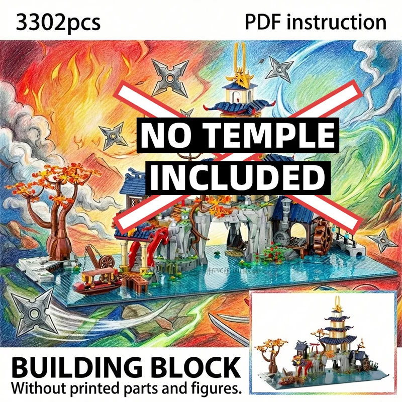 

База для водных моделей 71814 MOC «Азиатский сад» с осенним деревом и водяным колесом, совместимая с 247850 MOC