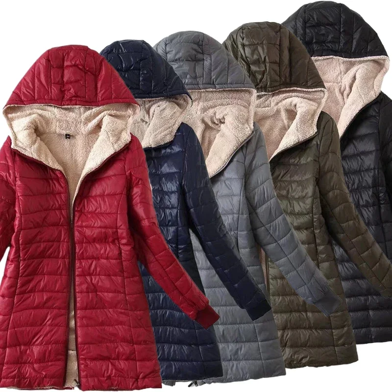 

S-3XL Women's Autumn Winter Mid-length Jacket Women Coat Mid-length Jackets Office Ladies Lamb Fleece Parkas