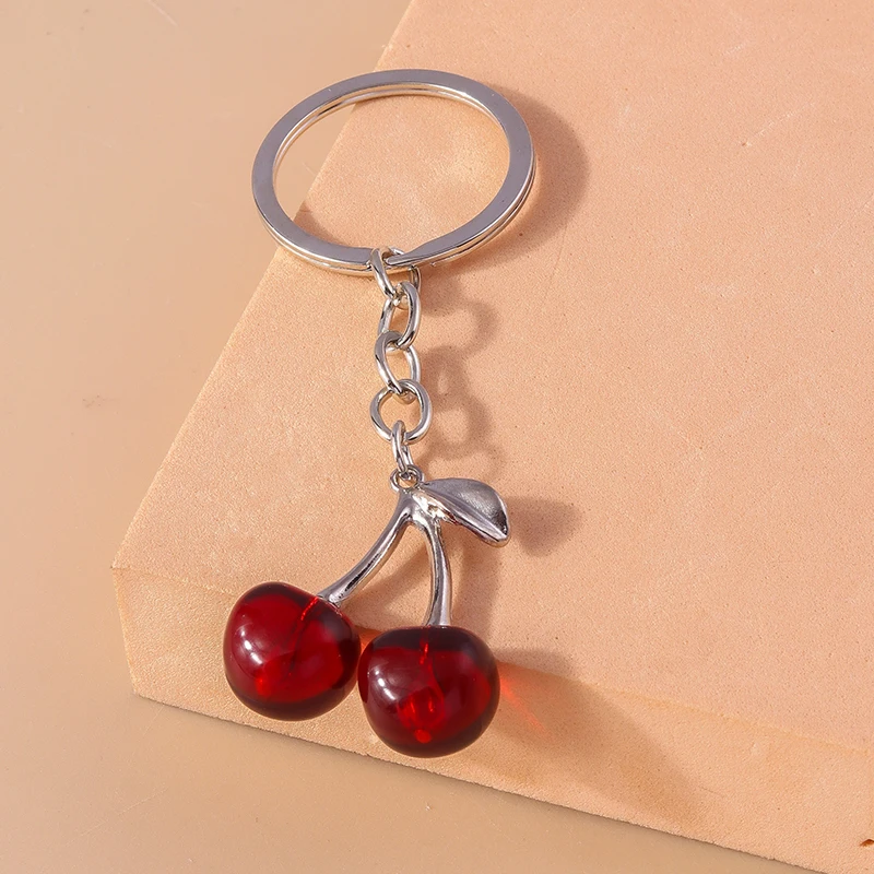 Fashion Crystal  Fruit Cherry Keychains for Car Key Souvenir Gifts for Women Men Handbag Pendants Keyrigns DIY Accessories