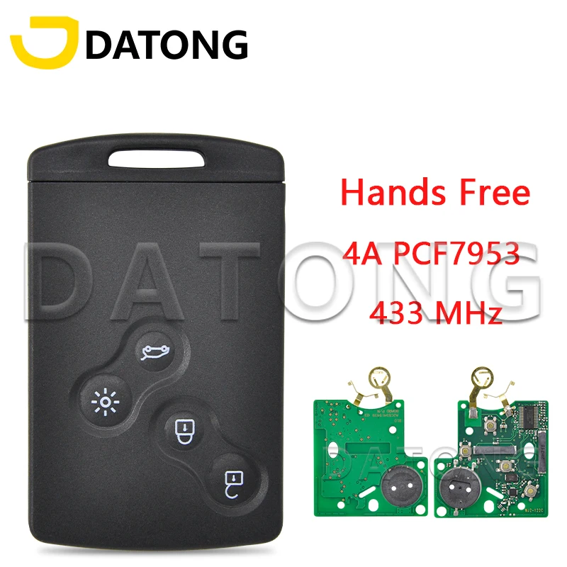 Datong World Car Remote Control Key For Renault Clio IV 2009-2015 Captur 2013-2017 4A Chip 433MHz HandsFree Promixity Card