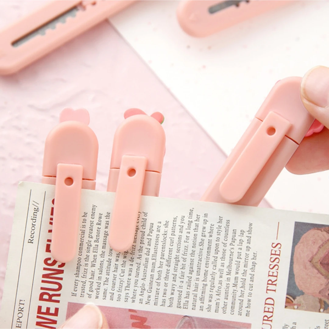 لطيف الوردي سكّين متعدّد الاستخدامات أداة الطالب قطع قابل للسحب المحمولة سكين صغير تفريغ سكين لفتح رسائل طالب مكتب #2