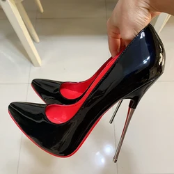 Zapatos de tacón alto de Metal extremo para mujer, Stilettos sexys de 16cm, color negro y rojo sólido, fetiche interior, modelo de fiesta, Unisex, talla 46, novedad