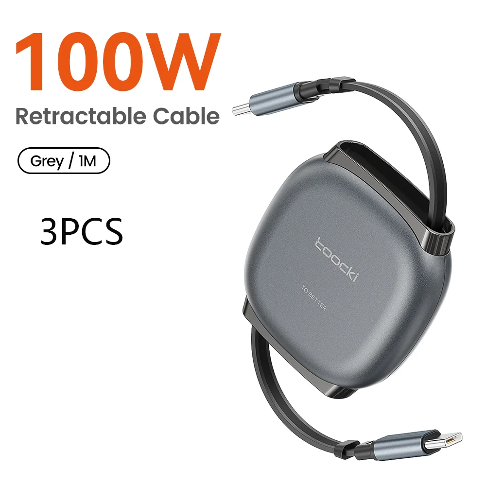 Toocki 100W Type-C intrekbare kabel voor iPhone 16 15 Pro Max Samsung snellaadkabel mini formaat 480Mbps datakabel