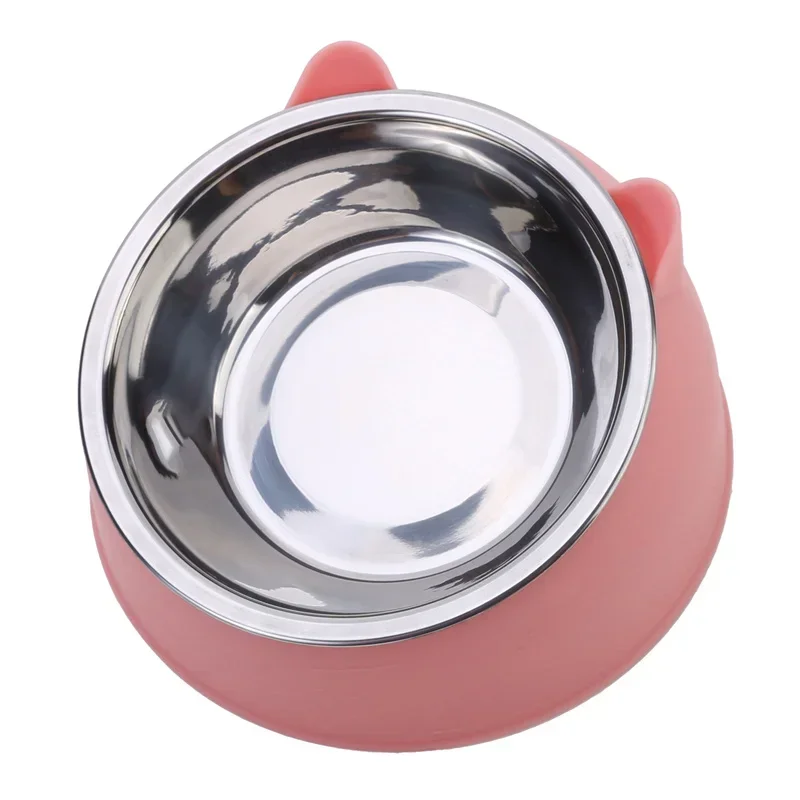 

1pc Cat Bowl Lovely Creative Inclined Kitten Puppy Food Feeding Bowls Stainless Steel Cats Drinking Feeder Pet Dogs Cats Feeders