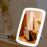 LED Makeup Mirror with Stand Desktop Folding Compact White Square Travel Cosmetic Mirror With light