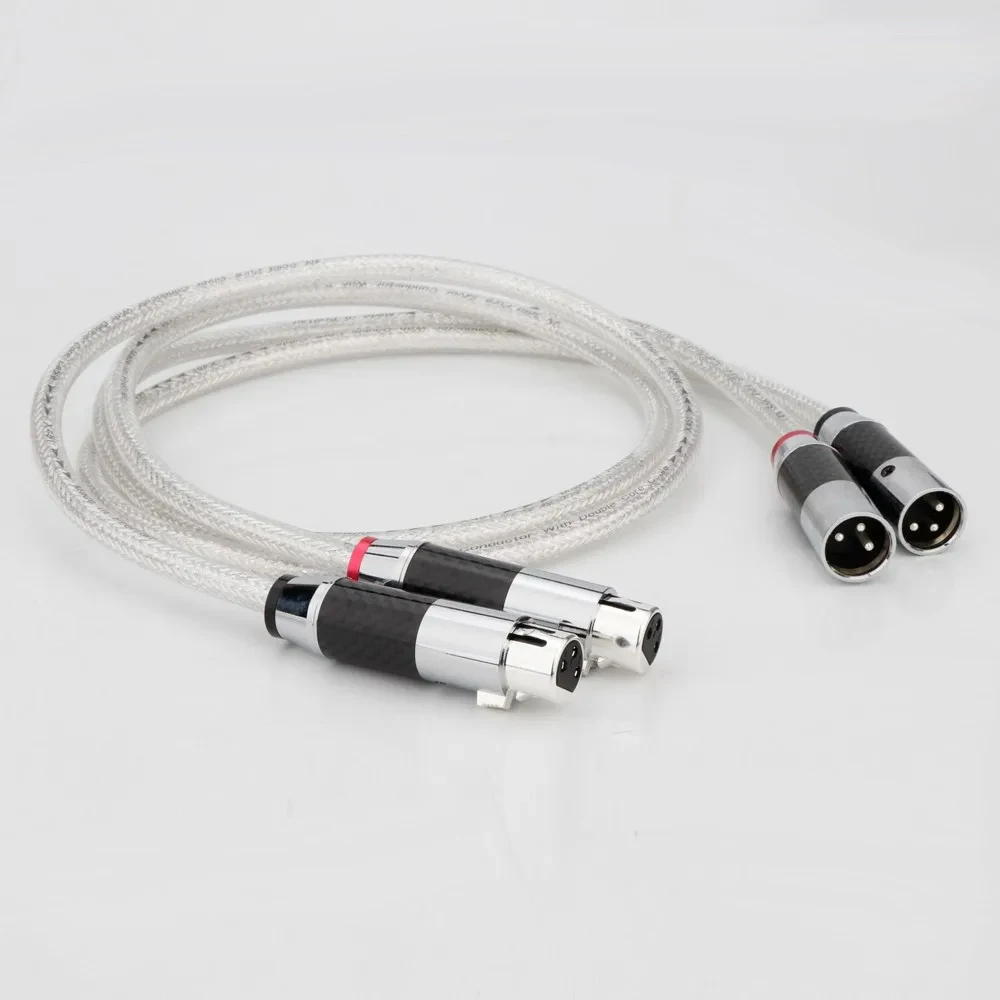 HIFI 99.998% Pure Silver Carbon Fiber XLR to RCA Cable 18AWG Interconnect Solid PSS Pure Silver Core Silver-Plated Plug