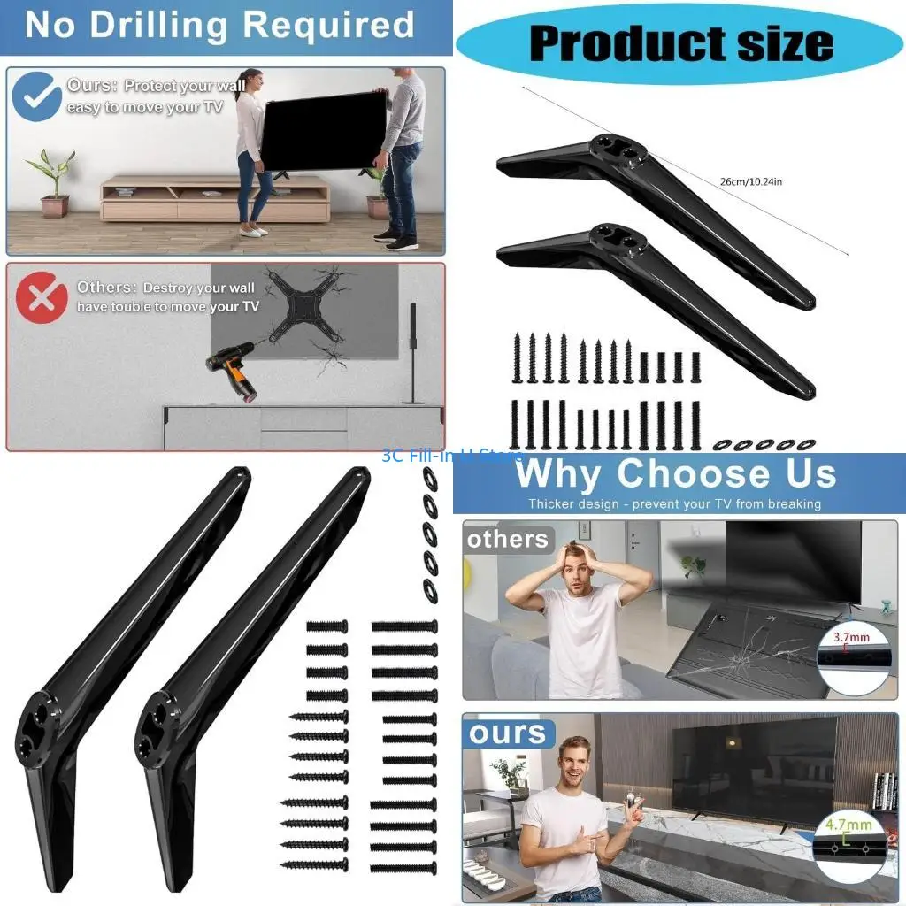 G8TA ABS Television Stand Legs Replacement For 28 65 Inch Televisions No Tools Required Secure Mounting System Universal