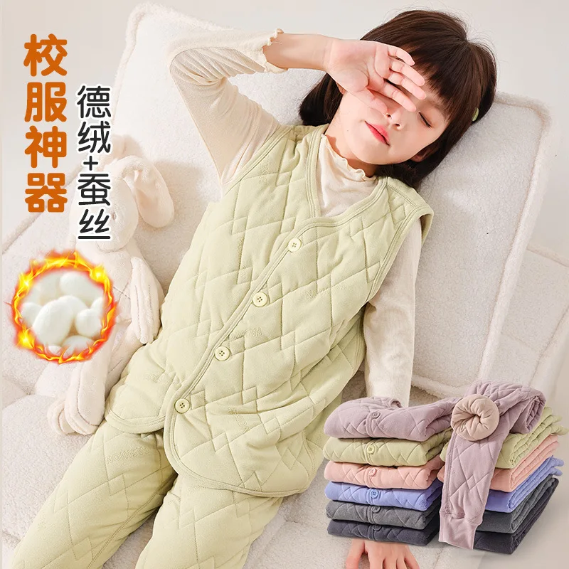 School uniform artifact, girls' warm underwear set, winter children's cotton padded clothes with inner lining, primary school st