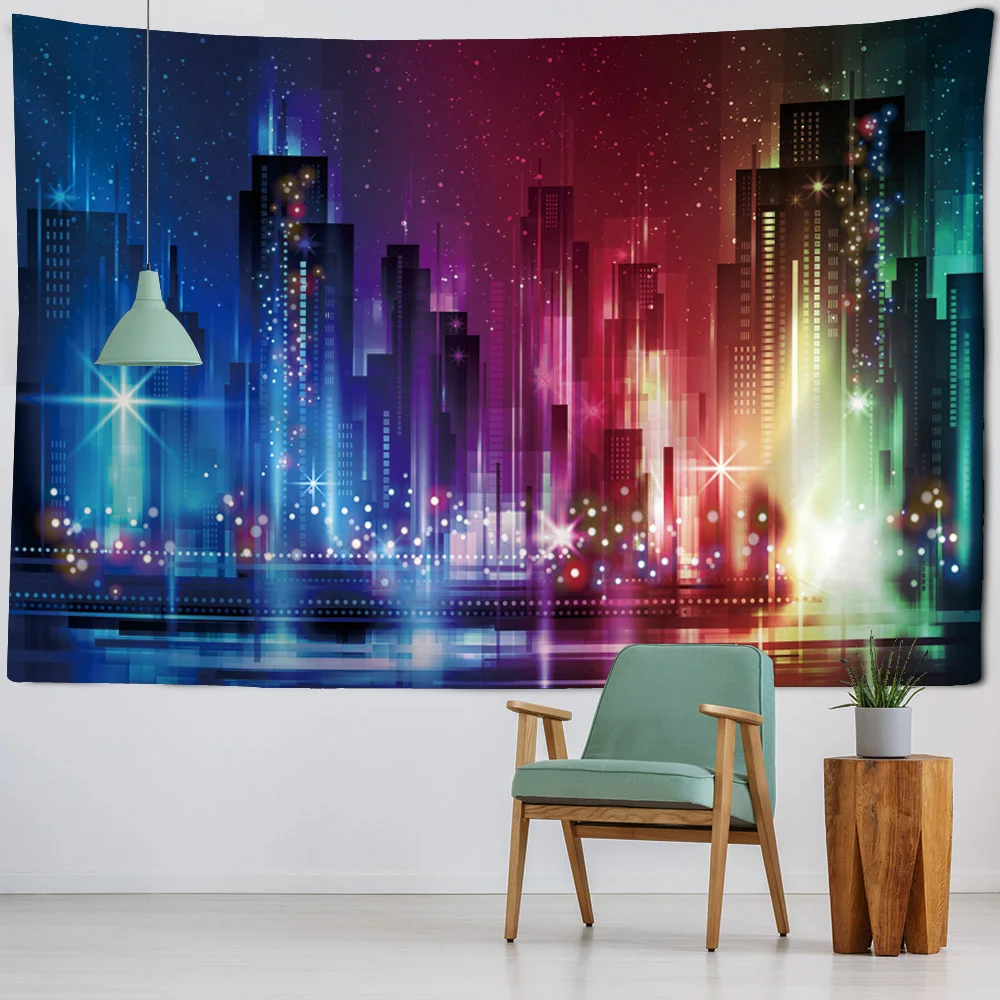 City Night View Art Print Tapestry Wall Hanging Hippie Bohemian Room Art Decoration Living Room Studio Background Fabric