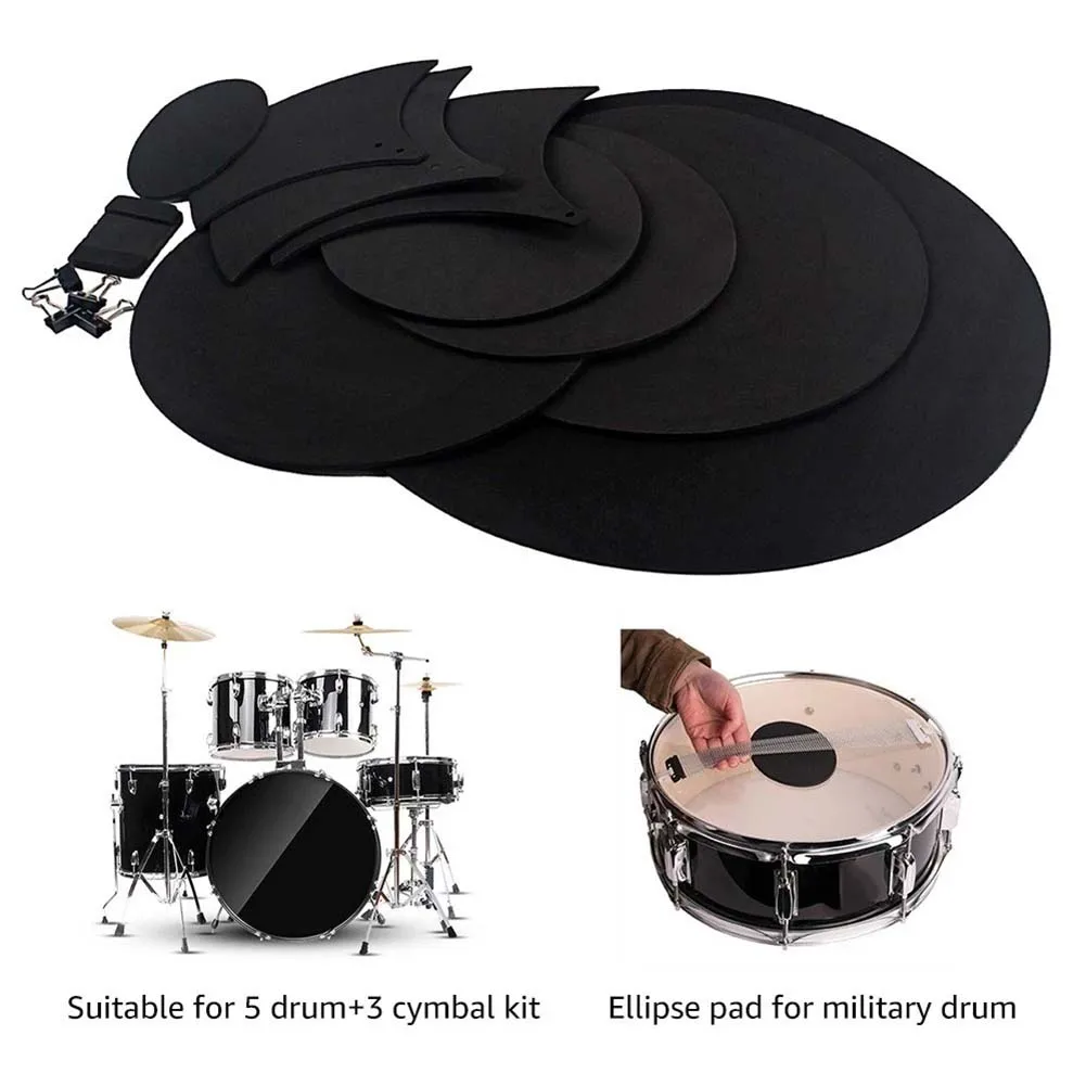 14Pcs Drum Mute Pads Silencer Drumming Practice Rubber Foam Pad Cymbal Mute Pad 55/40.2/35.2/30.5/25cm Musical Instruments Tools