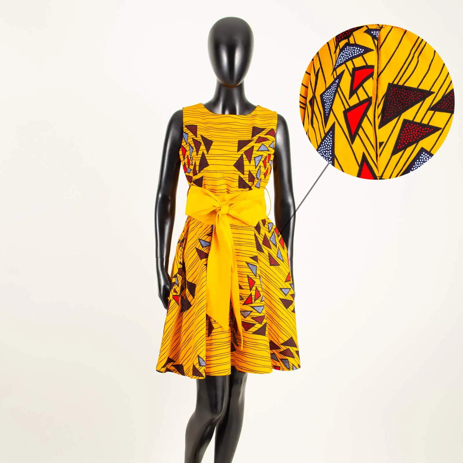 African Dresses for Women Summer Ankara Print Sleeveless A-line Dress with Belt Dashiki Casual Party Wedding 1A722584