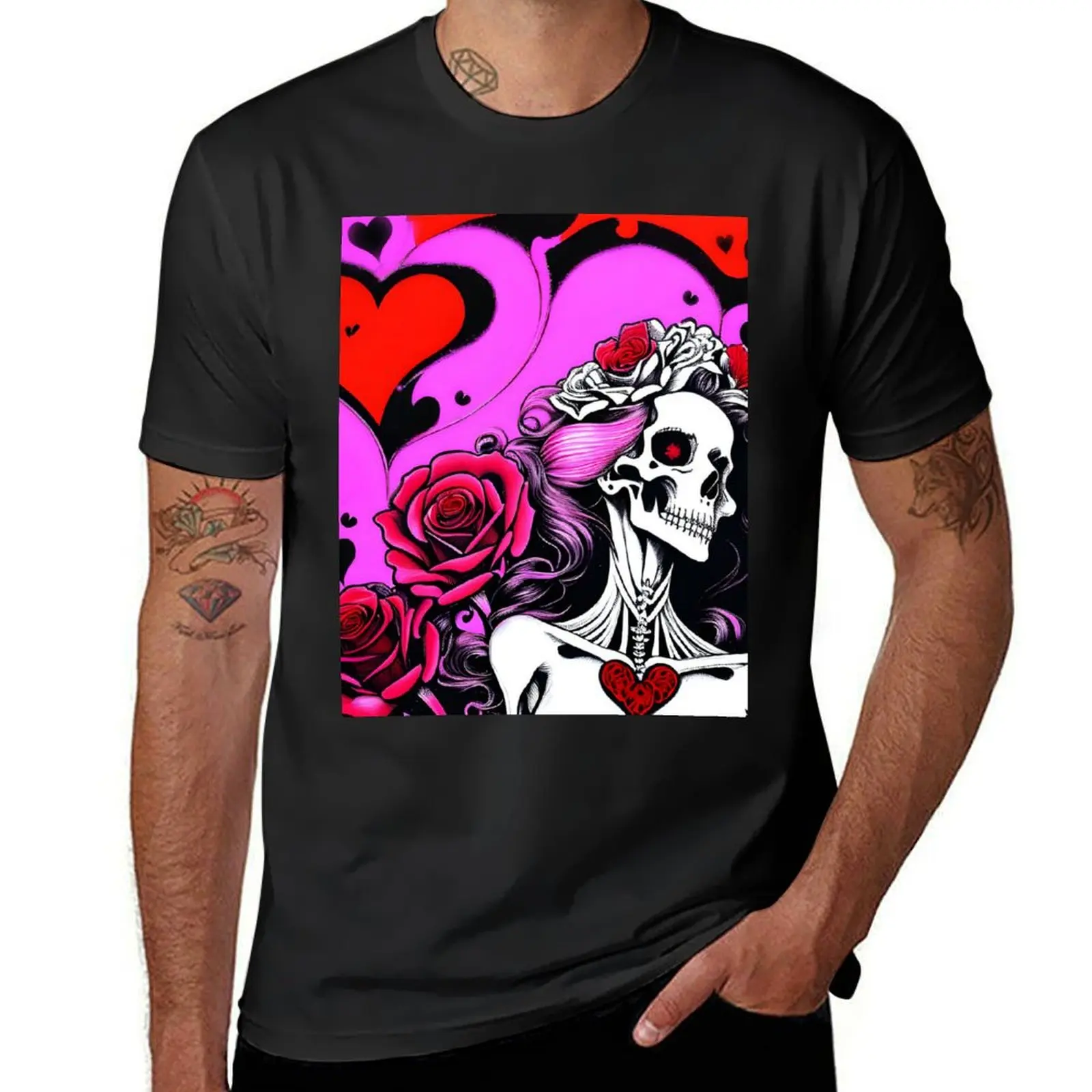 Queen of Hearts by VALPYRA SKULLSTYR Galentines Day LGBTQIA art T-Shirt quick drying sweat tops tees Men's t-shirts