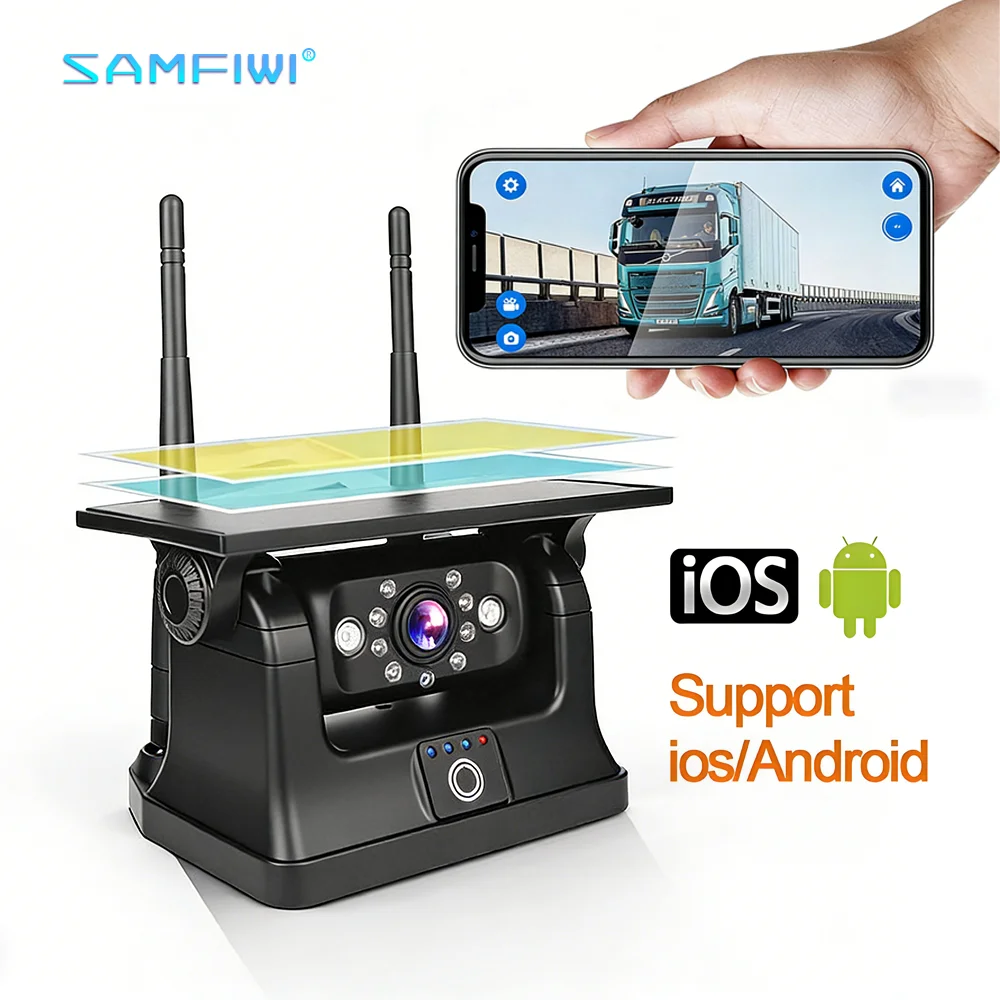 2026 Solar Magnetic Wireless Backup Camera for iPhone Android 9600mAh Rechargeable Rear View Camera WIFI for Truck RV Trailer
