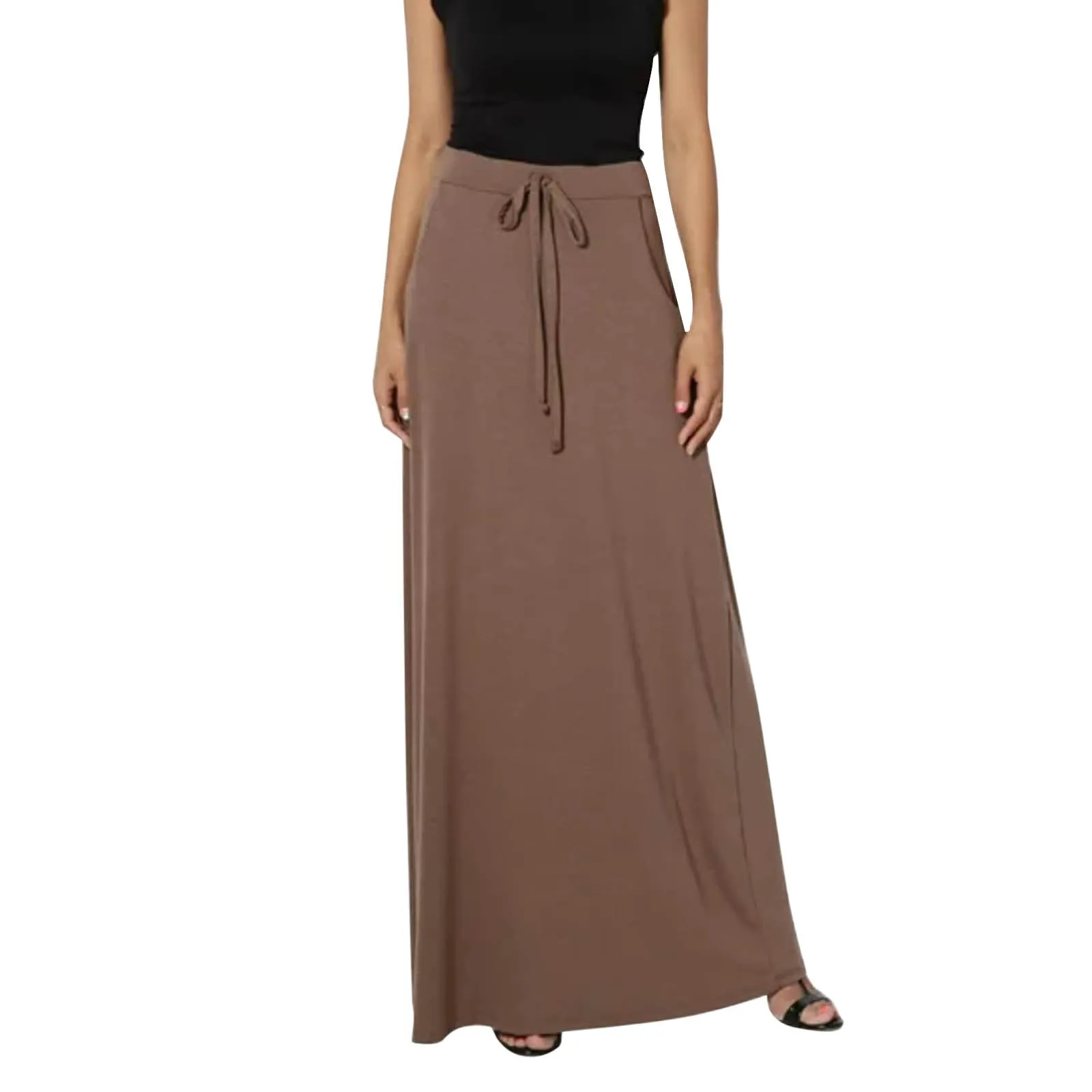 Spring Summer Oversized Long Skirt For Women\'S High Waist Slit Midi Skirts Women\'S Casual Tie Elastic Waist Fashion Skirt