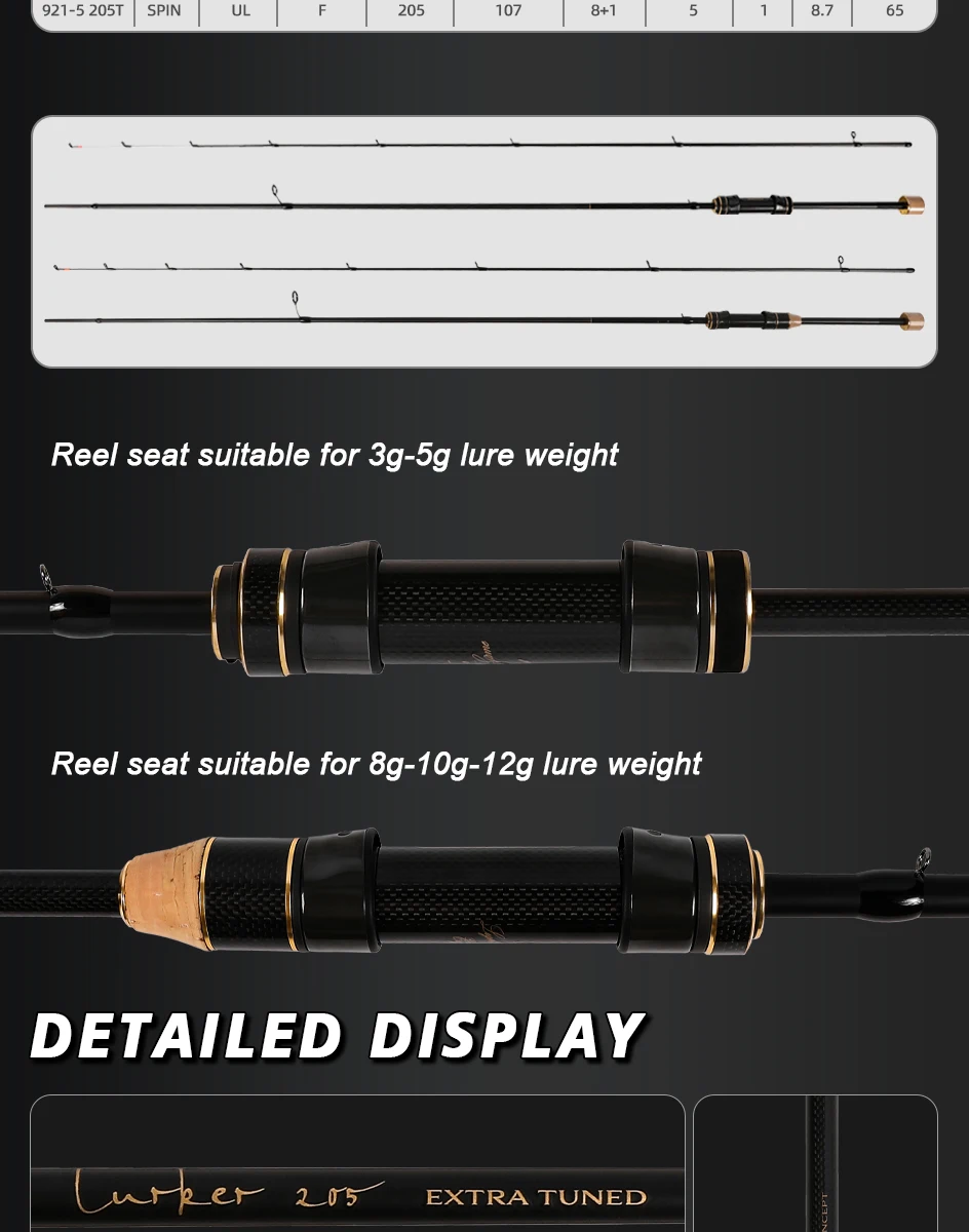 MIFINE LURKER Tubular&Solid Tip Spinnrute XUL/UL/L TORAY 46T Länge 1,85M/1,93M/1,96M für Barsch- und Bass-Angeln in Süß- und Salzwasser – Detail 3