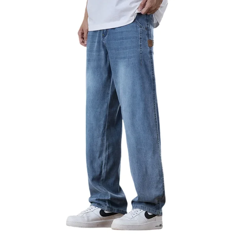 

Summer ice silk men's jeans new trendy slim-fit straight-leg bullet force youth jeans men's simple and versatile casual pants