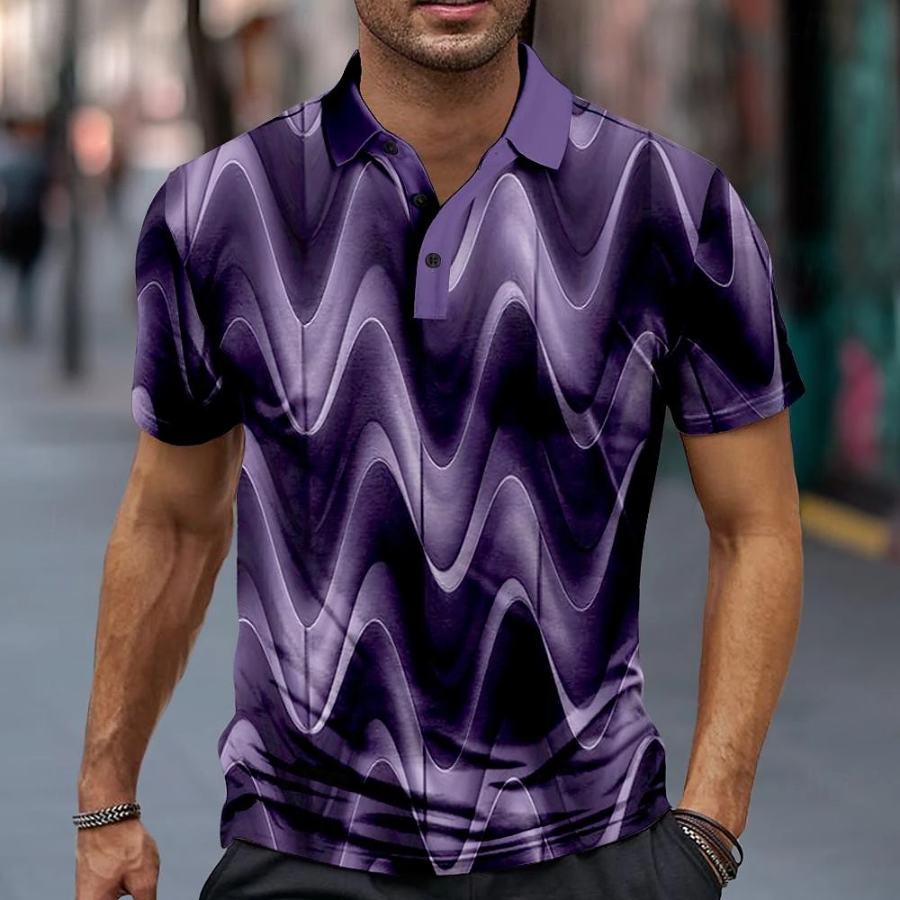 Fashion Men's Polo Shirt 3D Thin Line Stripe T-Shirt Top Summer Short Sleeve Polo Shirt Colorful Pattern Tee Casual Male Clothes