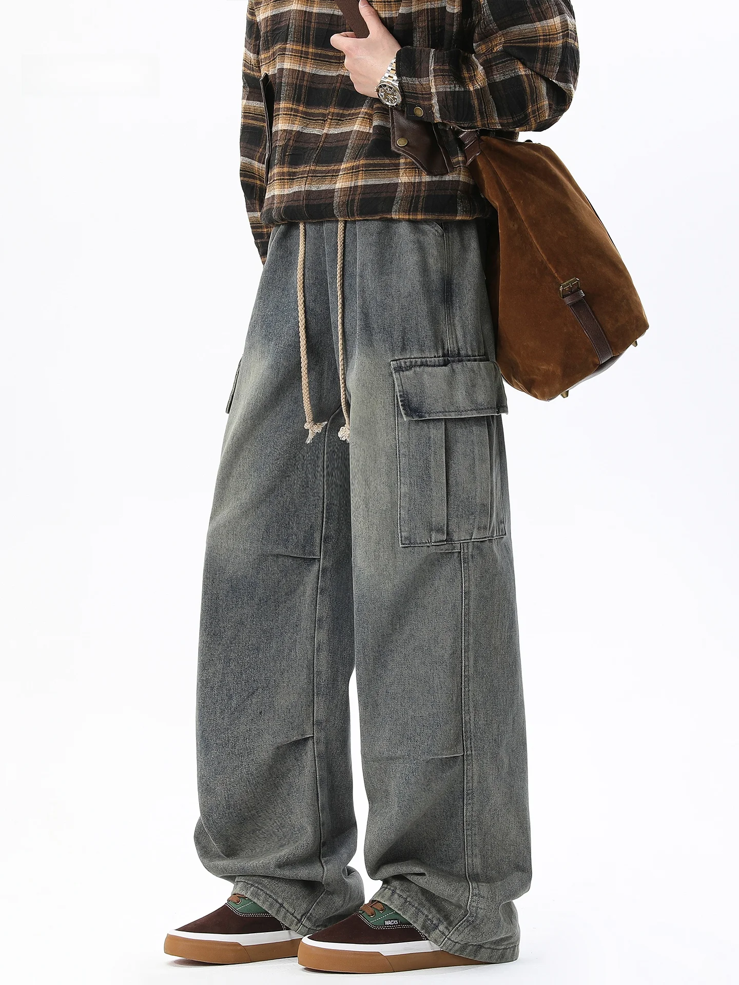 

Thiened Fce Lined Straight Leg Men's Jeans Workwear Sle mid Waist Waed Denim Pants Winter Casual Loose Fit Trousers