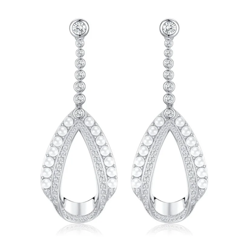 

NewS925Silver Zircon Imitation Pearl Water Drop Fashionable Elegant Earrings Simple Trendy Commuting Earrings