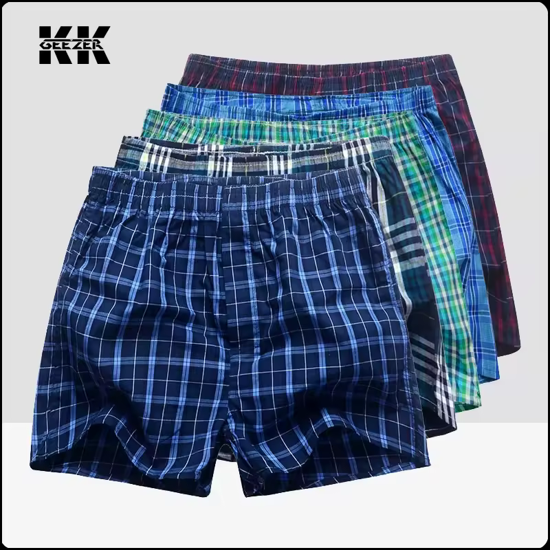 Mens Underwear Boxers Shorts Casual Cotton Sleep Underpants Packag High Quality Plaid Loose Comfortable Homewear Striped Panties