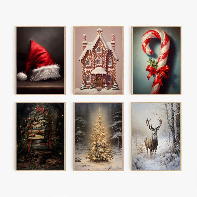 Christmas Santa Winter Gingerbread Man Reindeer Candy Poster Print Wall Art Pictures Canvas Painting Room Kitchen Home Decor