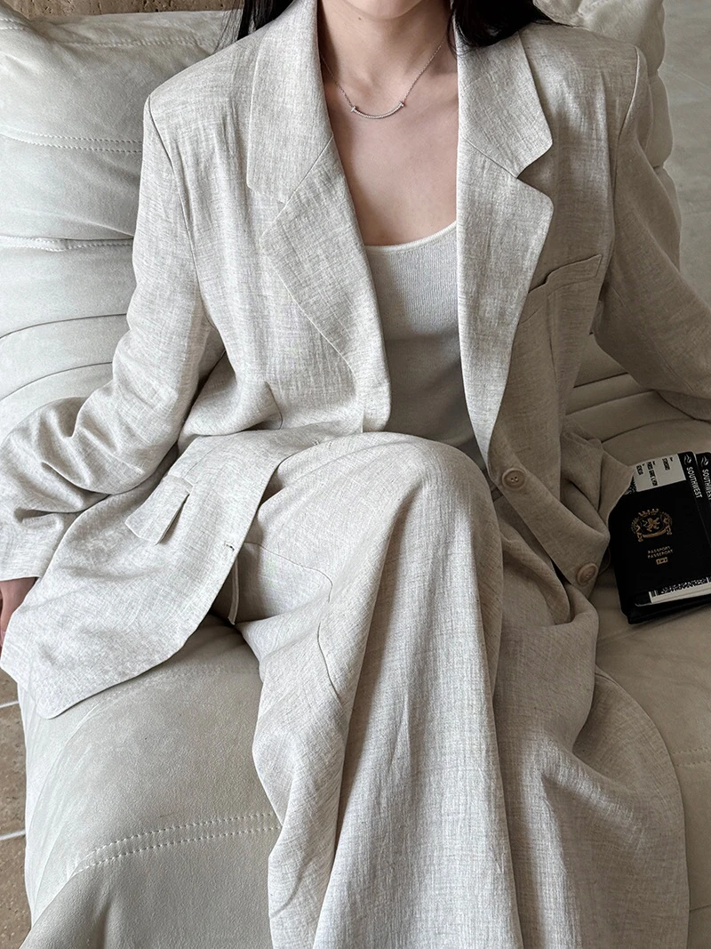 Blazer Women Oversized - Setelan Wanita 2 Potong Model Linen