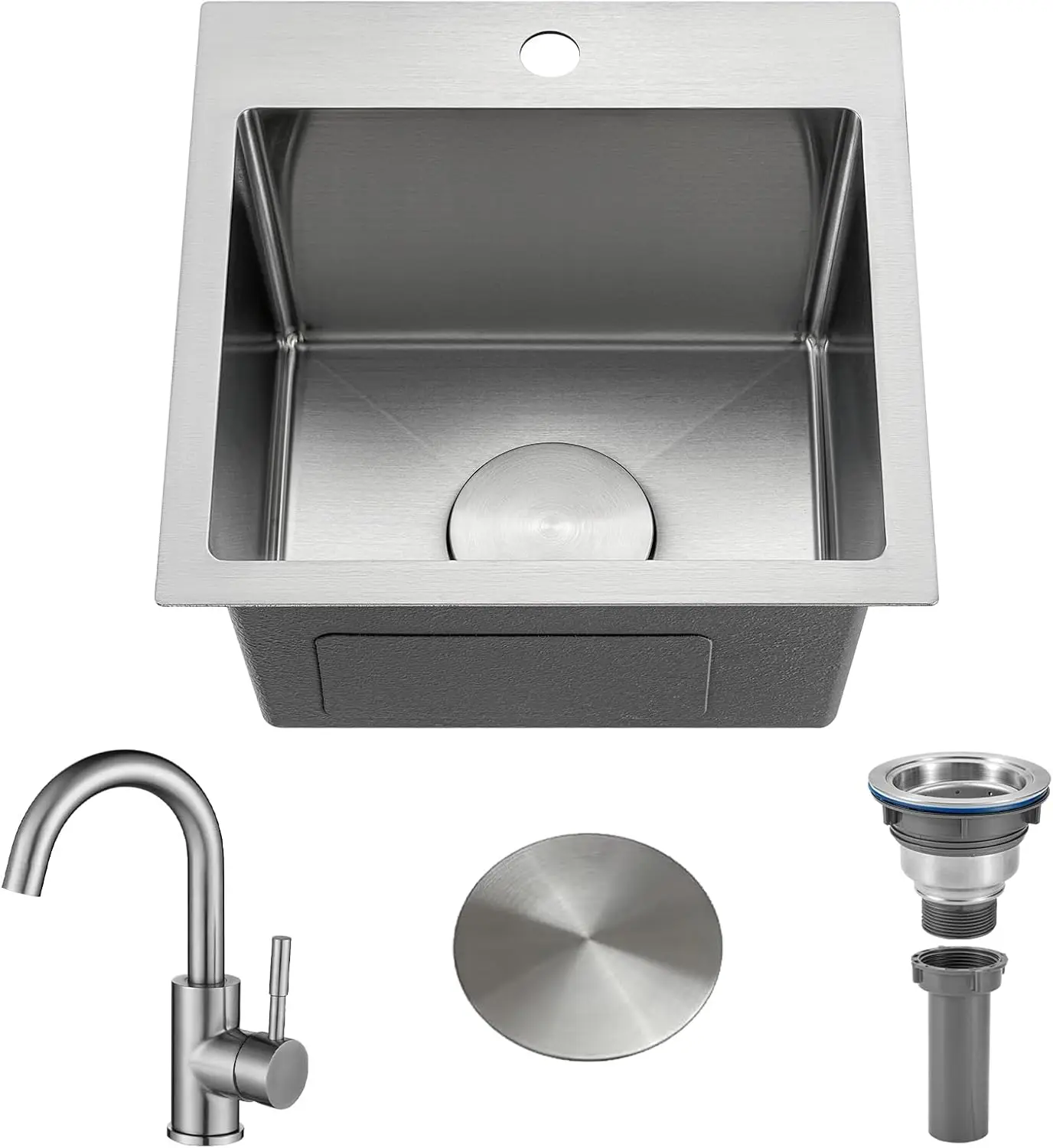 

Bar Sink 15 Inch Drop in Bar Sinks Modern Stainless Steel Small Kitchen Sinks Single Bowl RV Sink with Faucet Combo