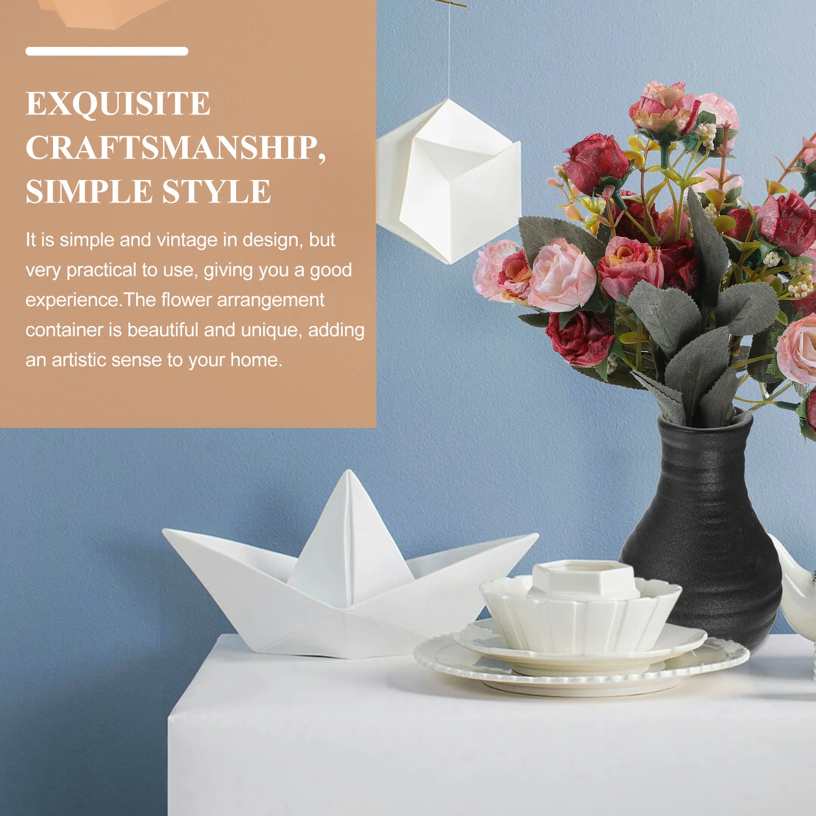 

1Pcs Retro Black Ceramic Vase Unique Design Desktop Flower Vase Artistic Home Decoration for Dried Flowers and Simulated Plants