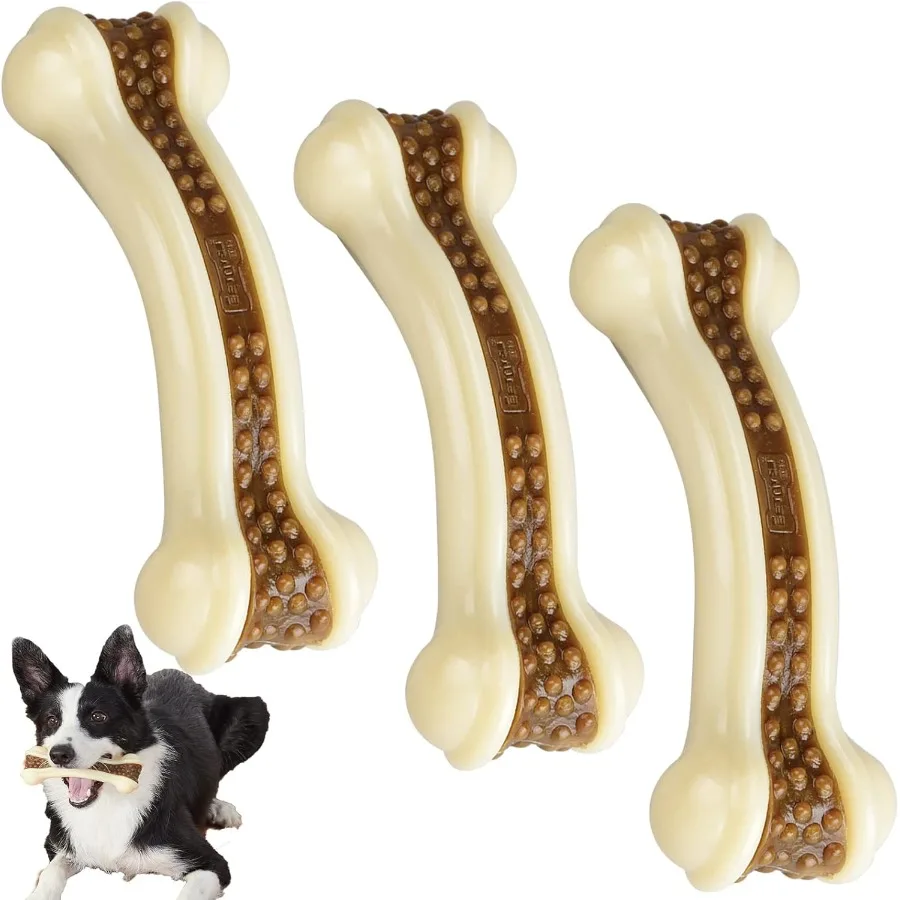 

Dog Chew Toys for Aggressive Chewers Large Breed 3 Pack Real Beef Flavor Indestructible Dog Teething Chew Toys for Large Medium